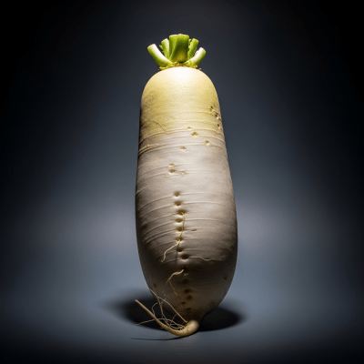Editorial-style hero shot of a single Daikon from the taxonomy vegetables.