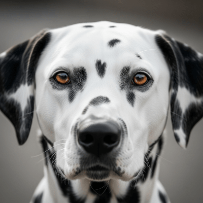 Close-up photograph of the face of a Dalmatian