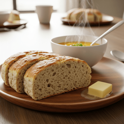 Photograph of Damper, shown being served or eaten as part of a meal