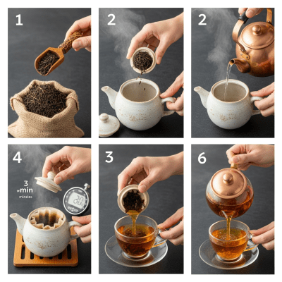 Step-by-step visual depiction showing the preparation process for Darjeeling Tea, within the taxonomy teas