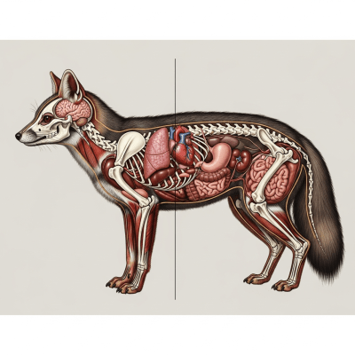Detailed anatomical illustration of a Darwin's Fox