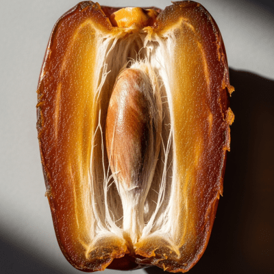 A close-up image showing a cross-section of the Date, belonging to the fruits taxonomy