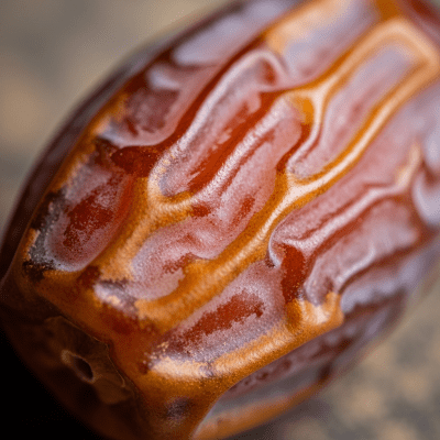 Macro shot capturing the surface texture and color details of the Date, within the fruits taxonomy
