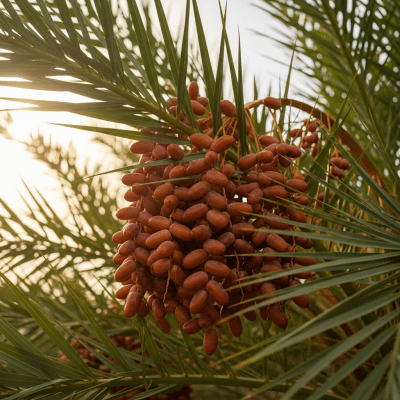 A photograph of a fresh Date from the fruits taxonomy as it appears in its natural growing environment, such as on a tree, bush, or vine