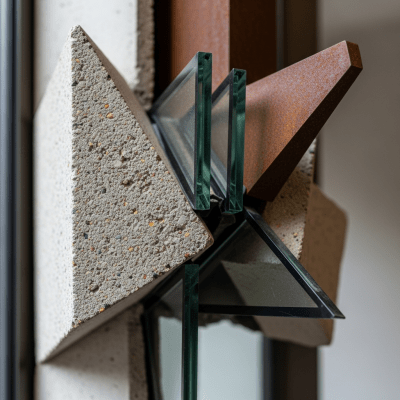 Close-up detail shot of a distinctive feature or ornamentation from the Deconstructivism (architecture), showing material texture, craftsmanship, or unique design elements