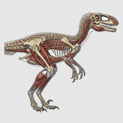 Detailed anatomical cross-section illustration of a Deinonychus