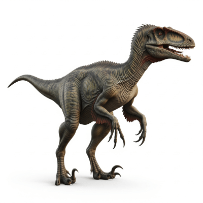 High quality studio photograph of a single Deinonychus