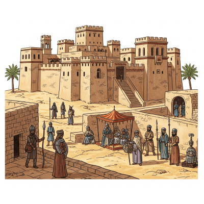An image showing the Desert Castle from the castles taxonomy being used or inhabited historically