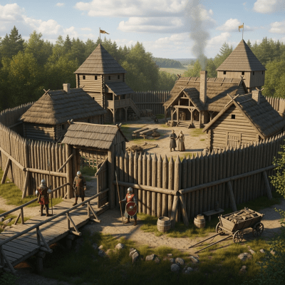 An image showing the Desman Castle (Central European Timber Castle) from the castles taxonomy being used or inhabited historically