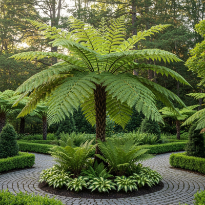 Image depicting a Dicksonia antarctica as traditionally used by humans, such as in ornamental garden settings, floral arrangements, or as part of indigenous cultural practices