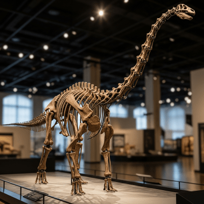 Museum exhibit style rendering of a single Diplodocoides