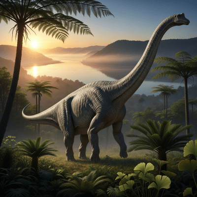 Realistic depiction of a Diplodocoides in its prehistoric natural environment