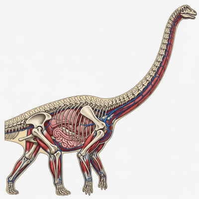 Detailed anatomical cross-section illustration of a Diplodocus