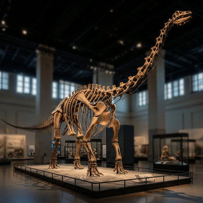 Museum exhibit style rendering of a single Diplodocus