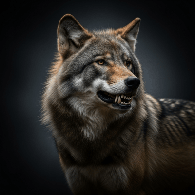 Editorial-style portrait of a Dire Wolf, belonging to the taxonomy canines.