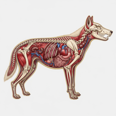Detailed anatomical illustration of a Dire Wolf