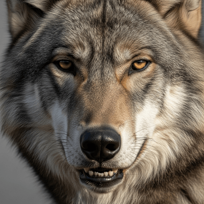 Close-up photograph of the face of a Dire Wolf