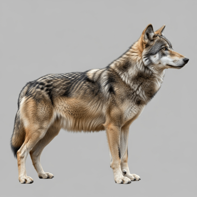 Side profile photograph of a standing Dire Wolf, part of the taxonomy canines