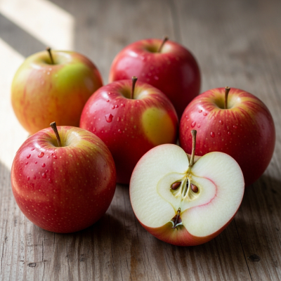 A simple arrangement showing several whole and one cut-open Discovery, displayed on a wooden surface