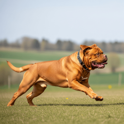 Full body action shot of a Dogue de Bordeaux