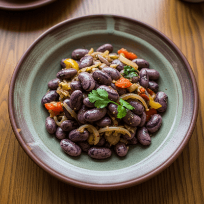 Image of cooked Dolichos Bean (beans) presented as part of a traditional dish or cuisine, plated attractively and photographed from above
