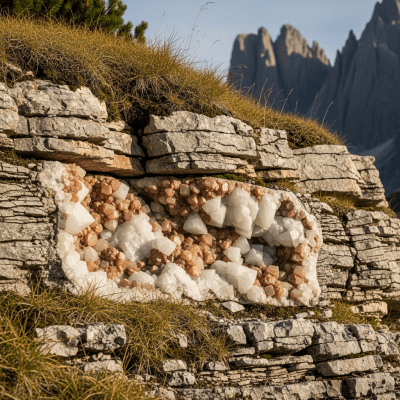Naturalistic scene featuring Dolomite in its typical geological environment, as categorized by minerals