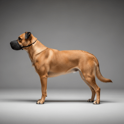 Side profile photograph of a standing Domestic Dog, part of the taxonomy canines