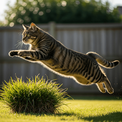 Action shot of a Domestic Shorthair
