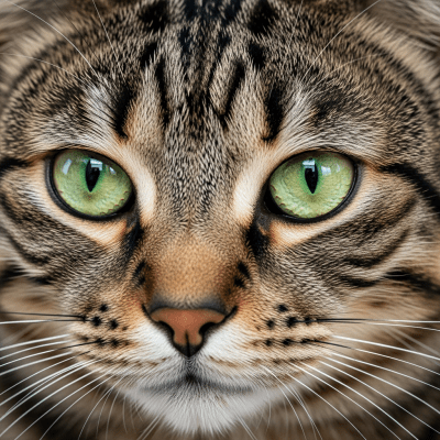 Close-up macro photograph of the face of a Domestic Shorthair
