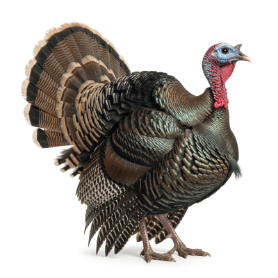 High quality studio photograph of a single Domestic Turkey
