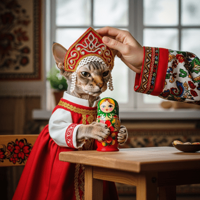 Image of a Donskoy interacting with humans or participating in cultural activities