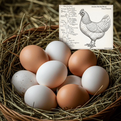 Image depicting eggs laid by a Dorking, contextualized within the chicken taxonomy