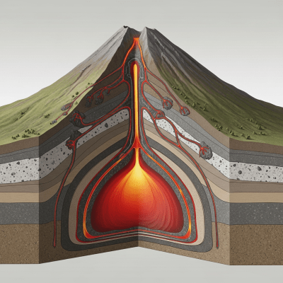 Scientific cross-sectional illustration of the Dormant volcano