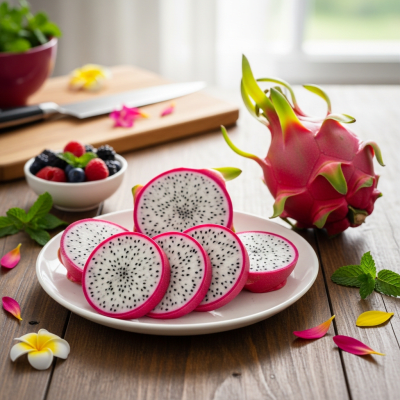 Image of the Dragon fruit, part of the fruits taxonomy, prepared or used in a typical culinary context