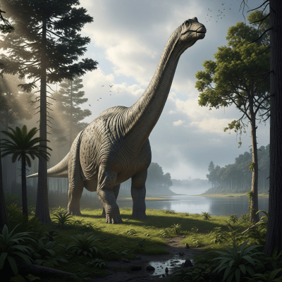Realistic depiction of a Dreadnoughtus in its prehistoric natural environment