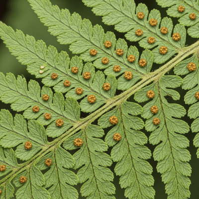 Detailed macro image of the fronds and leaflets of a Dryopteridaceae (family), focusing on texture, venation, and sori (spore cases) if visible