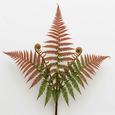 High quality, studio-style photograph of a single Dryopteris erythrosora
