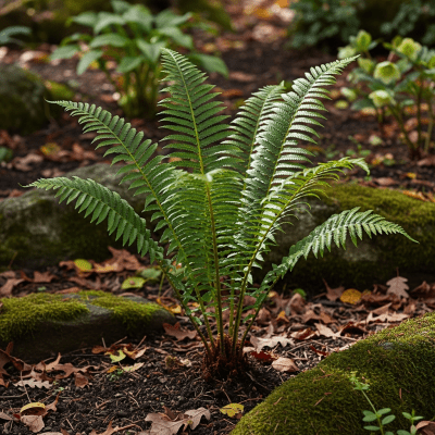 Image depicting a Dryopteris marginalis as traditionally used by humans, such as in ornamental garden settings, floral arrangements, or as part of indigenous cultural practices