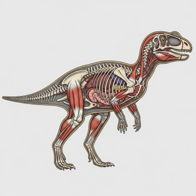 Detailed anatomical cross-section illustration of a Dryosaurus