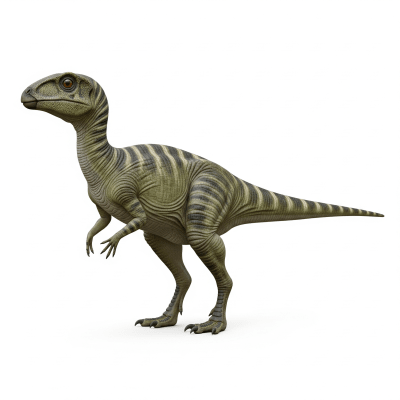 High quality studio photograph of a single Dryosaurus