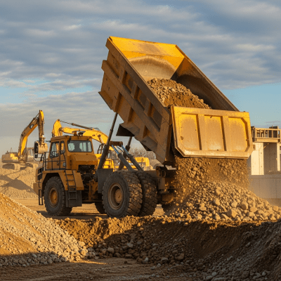 Photorealistic image of a Dump Truck (trucks) in its typical working environment