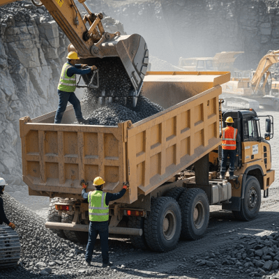 Image of a Dump Truck (trucks) being used by people in a real-world scenario
