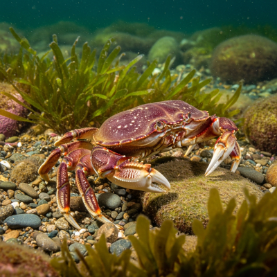 Photo-realistic underwater image of a live Dungeness Crab, in the context of the taxonomy crabs