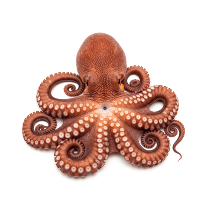 High quality studio photograph of a single East Pacific Red Octopus