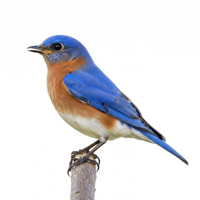 High quality studio photograph of a single Eastern Bluebird