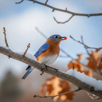 Photorealistic image of a Eastern Bluebird (birds) in its typical natural environment