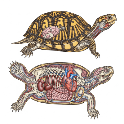 Scientific cross-sectional illustration of a Eastern Box Turtle