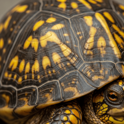A close-up macro photograph of the skin or scales of a Eastern Box Turtle