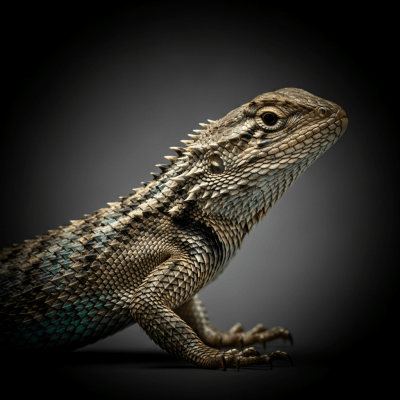 Editorial-style hero shot of a Eastern Fence Lizard (lizards), captured in dramatic lighting against a dark gradient background.