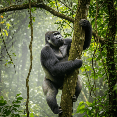 Photograph of a Eastern gorilla (apes) in its natural habitat